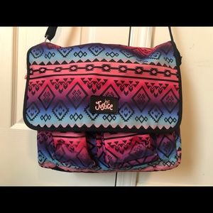 Justice multicolored over the shoulder backpack